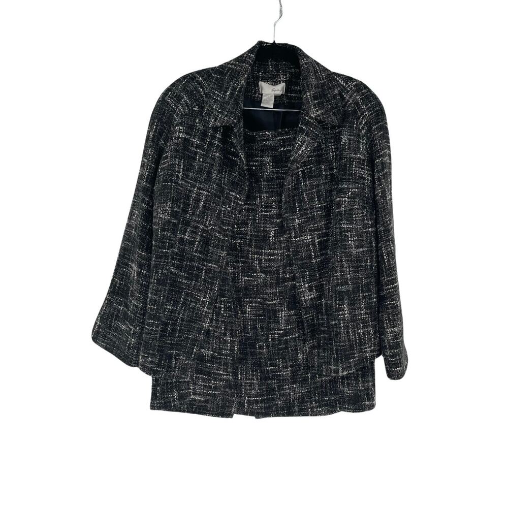 Spiegel Black & White Textured Tweed Suit: Skirt and Jacket - Size 16